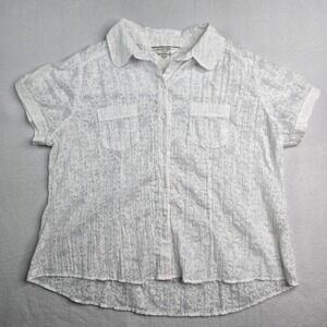 Allison Daley Petite White Floral Textured Button Up Shirt Blouse Women's 14P